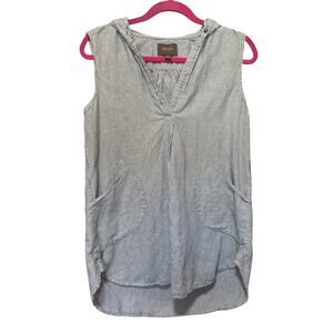 Forcynthia Blue White Pinstripe Linen Hooded Cover Up Size Small